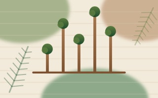 Skyscrapers-Kachel: das Motiv des Spiels in Holztönen und Grün.